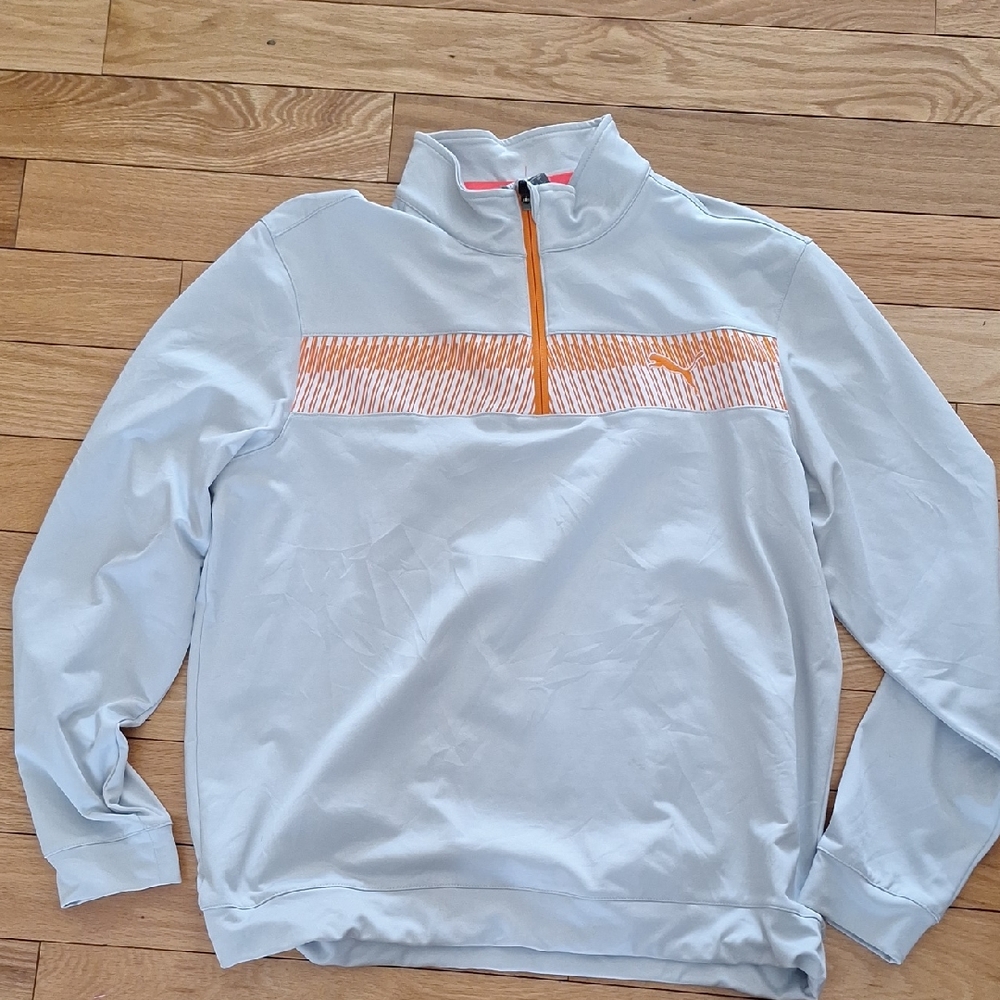 Puma Gray and Orange Men's Quarter Zip Sweatshirt